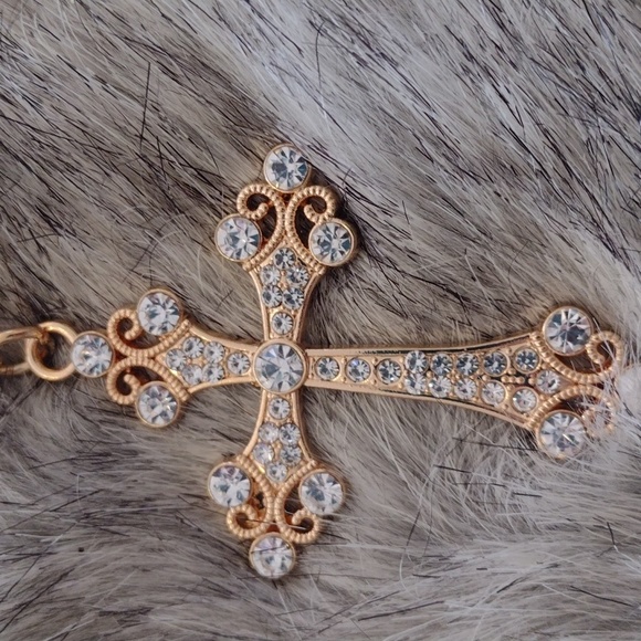 JM Rhinestone Cross Gold Tone Key Chain Bling - Picture 3 of 7